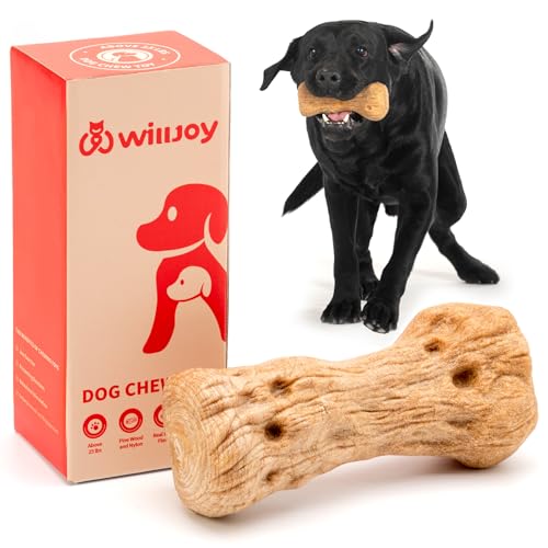 Willjoy Dog Chew Toys Pine Wood and Nylon Tough Dog Toys for Aggressive Chewers Real Bacon Indestructible Dog Toys to Keep Them Busy