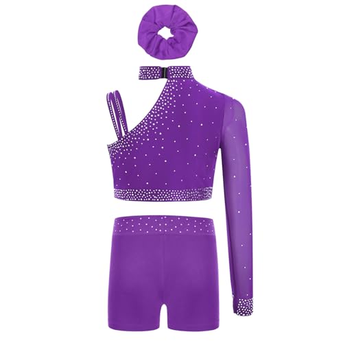 YiZYiF Gymnastics Outfits for Girls Ballet Jazz Dancing Workout Fitness Activewear Crop Top and Booty Shorts Set3