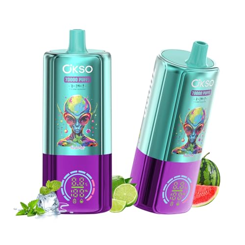 OKSO 70000��g���̂ēd�q�^�o�R 70000�� �g���v���t���[�o�[ 3in1 VAPE �[�d�� Type-C LED�f�B�X�v���C ���b�V���R�C�� �m���j�R�`�� (Fresh MintLemon Lime&Watermelon Mojito)