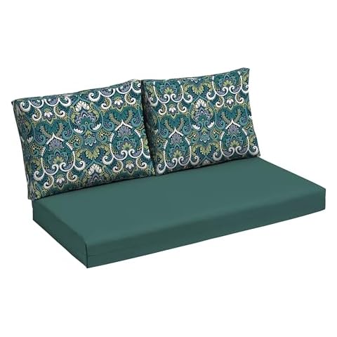 Arden Selections Outdoor Loveseat Cushion Set, 48 x 24, Water Repellent, Fade Resistant, Cushion Set for Couch, Bench, and Swing 48 x 24, Sapphire Aurora Blue Damask Cover