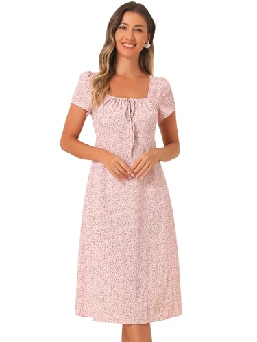 Allegra K Mujer Vestido Retro Estampado De Cerezas Y Cuello Cuadrado Cordón Rosa M