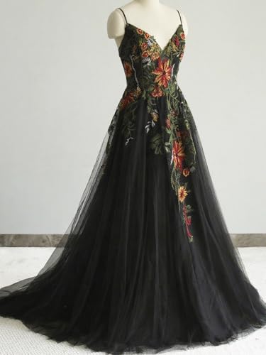 Floral Tulle Wedding Dresses for Bride 2025 Colorful Embroidered Wedding Ball Gowns V Neck Lace Bridal Dress4