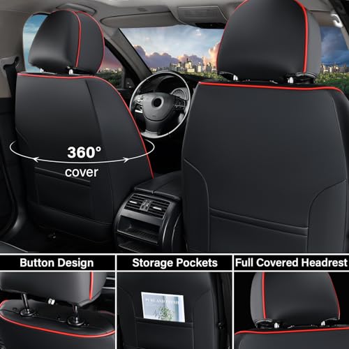 Image of Coverado Seat Covers, Car Seat Covers Full Set, Leather Seat Covers for Cars, Automotive Seat Covers Car Seat Protector Car Accessories Fit for Most Sedans SUV Pick-up Truck(Black&Red)