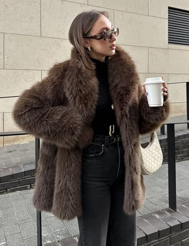 Flygo Womens Long Faux Fur Coats Fluffy Faux Fur Jacket Long Sleeve Lapel Furry Coats Fuzzy Winter Jacket4