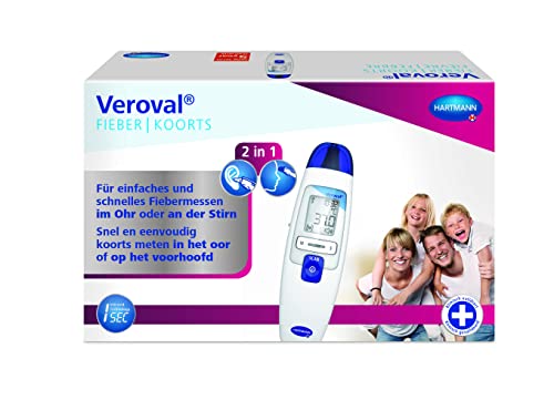 Veroval Termómetro infrarrojo 2 en 1: para medir la fiebre rápida y fácil en el oído o la frente, ideal para familias con niños; con 10 tapas protectoras Cover