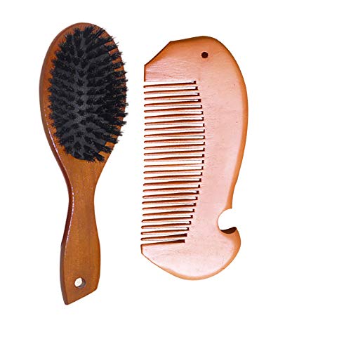 Boar Bristle Hair Brush Set,Boar Bristle Hair Brush for Women and Men, with Storage Bag and Fish Type Wooden Comb,Boar Bristle Hair Brush for Thin or Normal Hair,Adds Shine and Improves Hair Texture