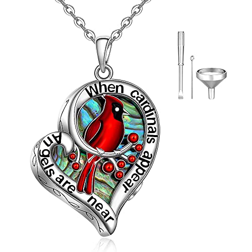 Cardinal Urn Necklace for Ashes - When Cardinals Appear Angels Are Near - Sterling Silver Red Memorial Cremation Keepsake Jewelry for Women - Main Image