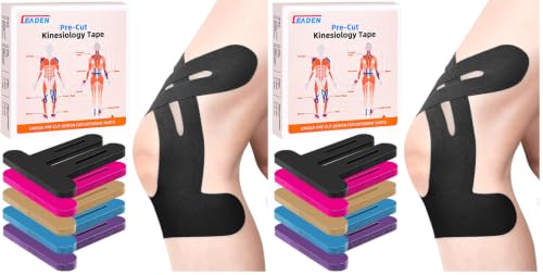 Image of Precut Kinesiology Tape for Knees, 10 Pcs - Knee Support & Stability, Knee Pain Relief Athletic Tape - Waterproof & Elastic, Breathable Hypoallergenic Latex-Free Tape, Black (Pack of 2)