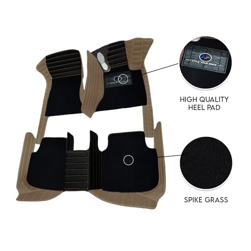 Image of Autofurnish Exclusive 9D Car Mat Full Set for Mahindra XUV 3XO (Automatic) 2024 || Luxury Leather Dual-Stitch Full Set 9D Car Floor Mat || 100% Waterproof || Color : Black Sunrise-Tan