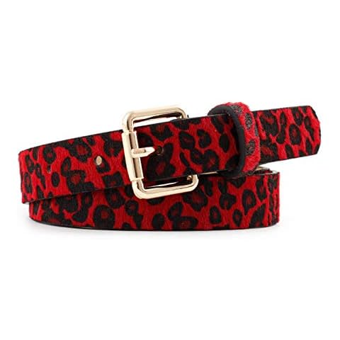 Women Fashion Leopard Print PU Leather Dress & Jeans Waist Belt for Girls and Ladies Gold Color Pin Buckle (Red) Cover