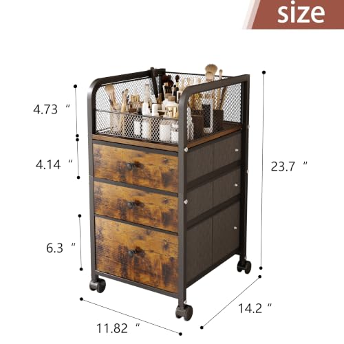 Image of Rolling Makeup Vanity Cart, Makeup Organizer with Drawers, Rolling Makeup Bathroom Storage Cart, Cosmetic Vanity Display Cases Holder for Nail Polish Brush Hair Tool (Black)