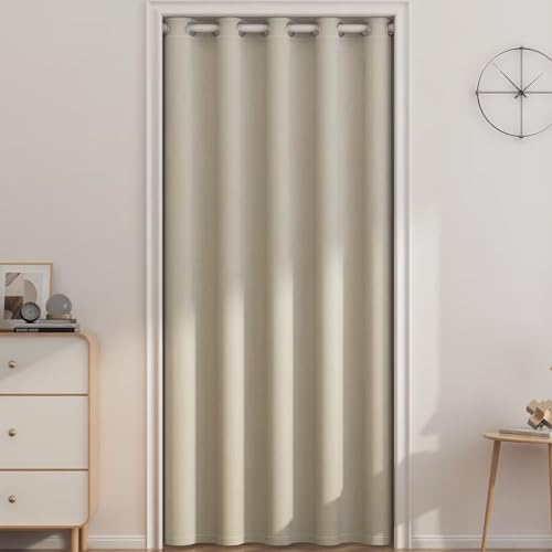 GMUMU 間仕切りカーテン 断熱防寒 保温 暑さ対策 のれん 目隠し 1級遮光 かーてん おしゃれ アコーディオンカーテン ロング 暖簾 突っ張り棒仕様 1cmオーダー可 厚手 北欧 冷気遮断 無地 省エネ 遮音 玄関 台所 廊下 階段 洗面所 部屋 キ