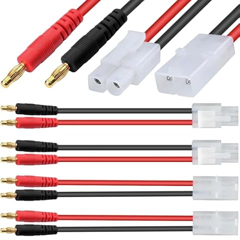 HAAMNING7 4 szt. Kabel do złącza bananowego Tamiya 4 mm Duży kabel adaptera do męsko-żeńskiego Tamiya do bananowego 4,0 mm 14 AWG, do drona RC FPV Samochód Ciężarówka Akumulator Quadcopter