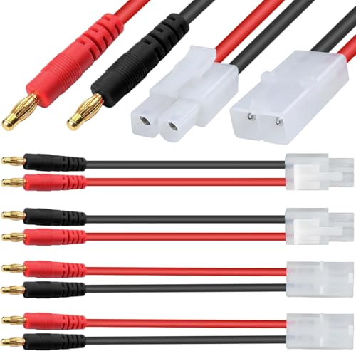 HAAMNING7 4 szt. Kabel do złącza bananowego Tamiya 4 mm Duży kabel adaptera do męsko-żeńskiego Tamiya do bananowego 4,0 mm 14 AWG, do drona RC FPV Samochód Ciężarówka Akumulator Quadcopter