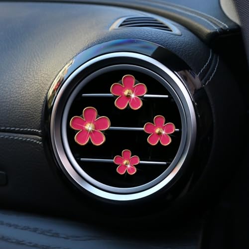 Image of 4 Pieces Daisy Flower Air Vent Clip Car Air Freshener Charm Colorful Car Interior Accessories for Girls Women（Rose red）