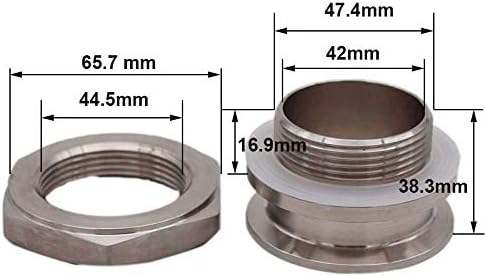 Kettle Retrofit Part Weldless Bulkhead 2inch Tri Clamp 304 Stainless Steel Double TC 48mm Hole Required(Single Side TC)