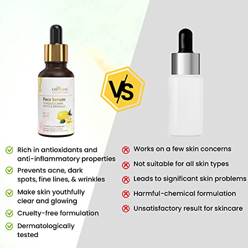 Image of Vitamin C Face Serum to Reduce Dark Spots & Wrinkles | Natural Serum For Glowing Face | Naturally Blended With Lemon, Turmeric, And Aloe Vera | Vitamin C Booster Serum, 30ml
