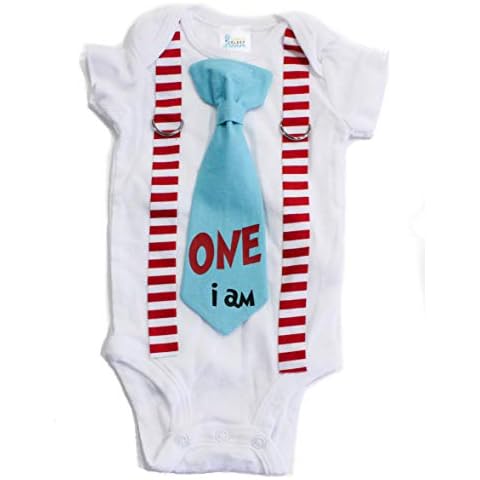 Cuddle Sleep Dream Baby Boy 1st Birthday Outfit Cake Smash Bodysuit With Tie and Suspenders Birthday Shirt (12 Month, One I Am) Cover