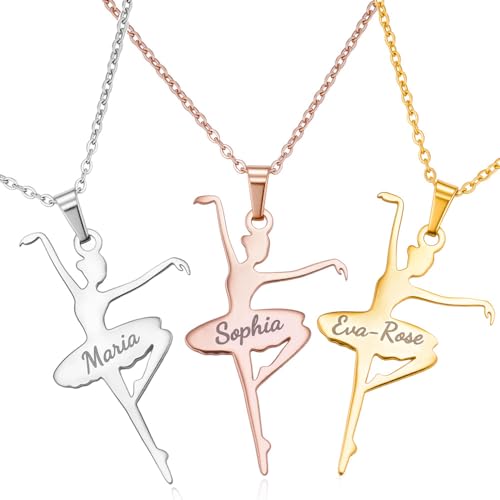 NICEDREAM Collier ballerine personnalisé en argent sterling, pendentif ballerine avec prénom personnalisé, bijoux de danse pour femmes et filles, cadeaux de...