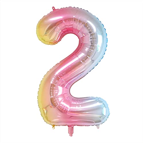Unisun Globos numéricos, 101,6 cm grandes arco iris número 2 Foil Mylar Helio Globos para fiesta de cumpleaños decoración Cover