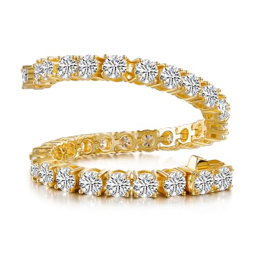 LANE WOODS Simulated Diamond Moissanite Tennis Bracelets for Women: 14K Gold Plated 925 Sterling Silver Bracelets for Woman Men