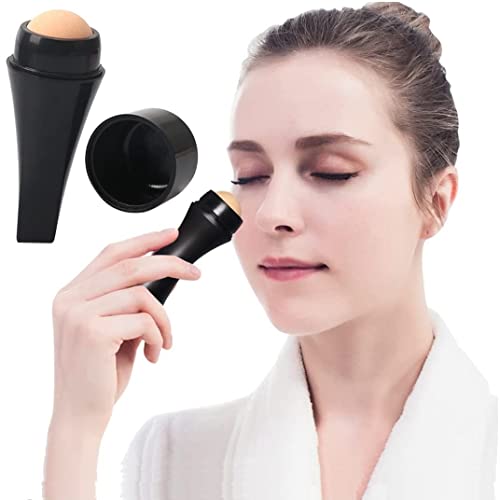 Image of VazzLox Oil-Absorbing Volcanic Stone Face Roller, Reusable Facial Skincare Tool Oil Control Roller for Oily Skin Care, Oil-Absorbing Face Roller with Makeup Sponge (Face Roller)