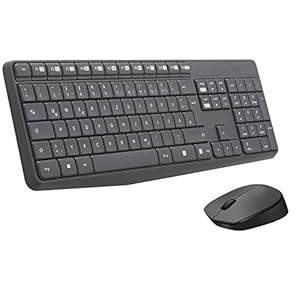 Logitech MK235 Kabelloses Set mit Tastatur und Maus für Windows, 2,4 GHz kabelloser Unifying-USB-Empfänger, 15 FN-Tasten, Lange Batterielaufzeit, PC, Laptop, Deutsches QWERTZ-Layout – Grau