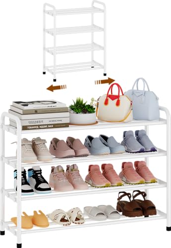 Image of KANAV 4-Tier Expandable Shoe Rack, Heavy Duty Adjustable Metal Shoe Organizer for Closet, Entryway & Mudroom, Freestanding, Tool-Free Assembly, White