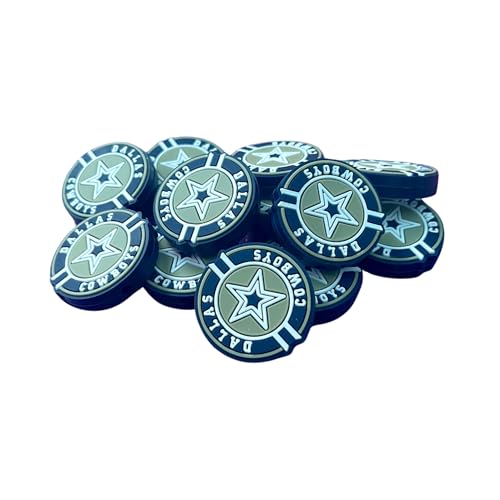 Dallas Focal Bead Sports Football Circle 12pk 1.17” for Bulk Keychains Silicone Charm Beadable Pens Freshie Hangers Logo Blue Silver
