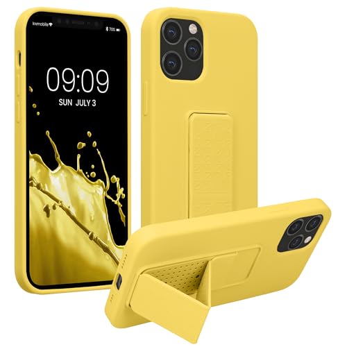 kwmobile Carcasa Compatible con Apple iPhone 12 / iPhone 12 Pro - Funda para móvil con Soporte y Agarre para Dedo Amarillo chillón