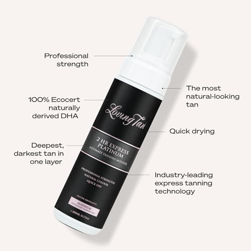 Image of Loving Tan Platinum 2 HR Express Self Tanning Mousse, Darkest Shade Yet - Streak Free, Professional Quality Sunless Tanner- 10+ Applications per Bottle, Cruelty Free, Naturally Derived DHA, 6.7 Fl Oz