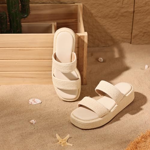 Image of Erocalli Platform Sandals Women Cute Wedge Espadrilles Slip on Summer Beach Raffia Vacation Sandal Comfortable Open Toe Dressy Shoes