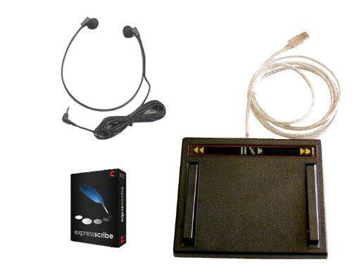 USB Transcription Foot Pedal, 3 Function, 3.5mm Transcription Head Set, 