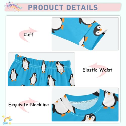 Pajama Sets Long Sleeve Penguin Pattern Blue Background Soft Comfy Sleepwear 2 Piece PJS 3-8T4
