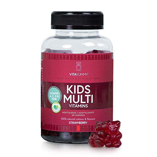 Kids Multivitamin Gummies, Erdbeergeschmack | Kaubares Vitamin A C D E & B12 | Natürlich, gelatinefrei & vegan | Vitamine des Immunsystems |