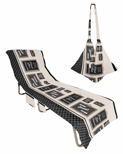 Black White Beach Lounge Chair Towel Cover, Soft Chaise Lounge Towel with Side Pockets Patio Pool Chairs Cover for Beach/Pool Sunbathing 29x85 Modern Black Checkered Home Rustic