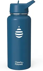 Clearly Filtered Water Bottle | Removes 220+ Contaminants, Double-Wall Insulated Stainless Steel, BPA/BPS Free, Phthalate Free, Filters Flouride Lead Chlorine (32oz, Navy Blue)