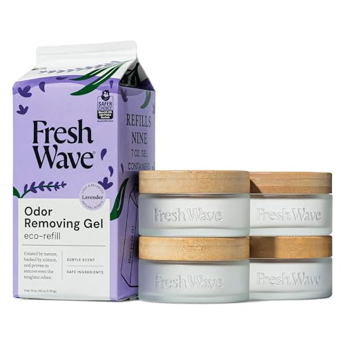 Image of Fresh Wave Odor Removing Gel Eco-Refill, 63 oz. Lavender Scent | 4 Empty Refillable Glass Jars | 4 Room Set