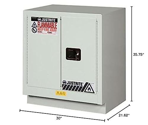 Image of Justrite Acid Corrosive Storage Cabinet - 19 Gallon 2 Door Self Close Chemical Storage Cabinet with ChemCor Coating - 22 inch x 36 inch x 30 inch - Made in The USA - Light Blue - 8831222