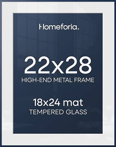 Image of Homeforia 22x28 Navy Blue Picture Frame, High End Metal 22x28 Poster Frames with Mat 18x24 inch Photo, 22 x 28 Thin Frame Matted to 18 x 24 Print, 28x22 Large Frame, Tempered Glass, Wall Kit, Set of 2
