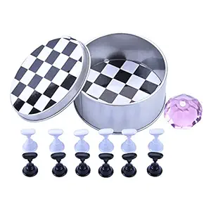 Ycyan 1 Set Nail Tips Practice Display Stand Magnetic Stuck Crystal Holder Chessboard Design for False Nails Tips