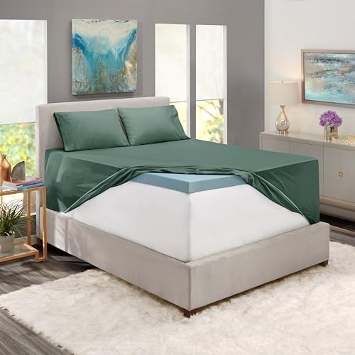 Image of Nestl Full Size Sheet Set, 4 Piece Extra Deep Pocket (18-24 inches), Microfiber, Hotel Luxury, Soft, Breathable, Wrinkle-Free, Easy to Care, Forest Green