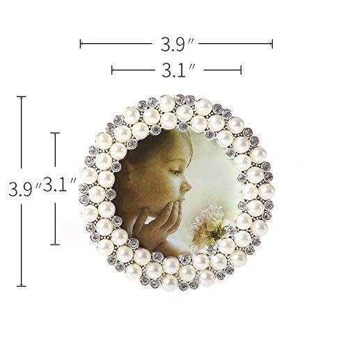 Saidekai 3X3 Silver Metal Picture Photo Frame With Pearl And Crystal Decor For Table Top Display, High Definition Glass, Gift For Wedding, Mother's Day, Valentines Day,Friends #TOP6