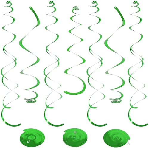 Image of 24 PCS Green Hanging Swirl, Sparkle Ceiling Hanging Decorations, Plastic Streamer Party Decorations with Double-Swirls and Single-Swirls for Birthday Decorations,St Patricks,Graduation,Easter