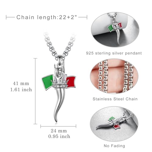 Sterling Silver Lucky Horn Pendant Necklace - Italian Horn Jewelry Gift for Women & Men4
