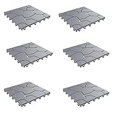 Pure Garden 6-Pack Polypropylene Interlocking Patio Deck Tiles - Weather-Resistant Outdoor Flooring for Balcony, Porch, and Garage (Gray)