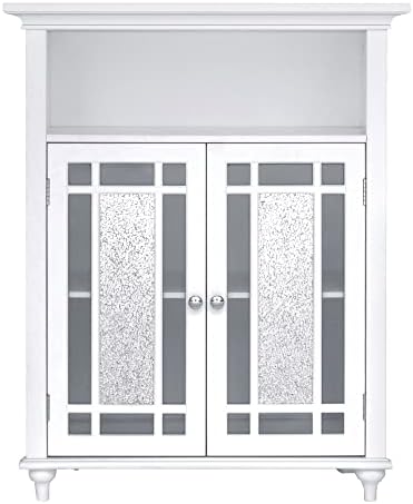 Elegant Home Fashions Windsor Wooden Floor Cabinet with Glass Mosaic Doors, White