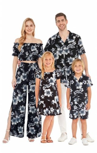 Image of Hawaii Hangover Family Matching Hawaiian Clothes, Midnight Bloom | Family matching Hawaiian outfits, Midnight Bloom, lightweight rayon, machine washable, tropical floral print, luaus, cruises