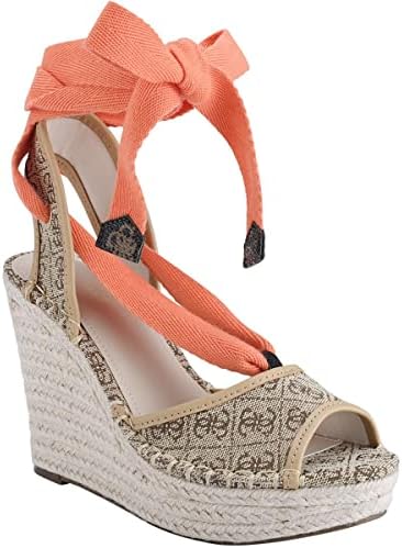 GUESS Women's Halona Wedge Sandal, Beige/Light Brown, 7.5 | Image 2