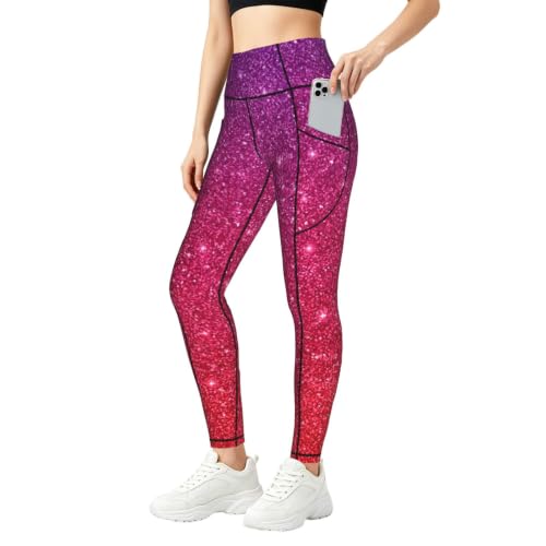 Pantalones de yoga degradados con lentejuelas y bolsillos prácticos para mujer